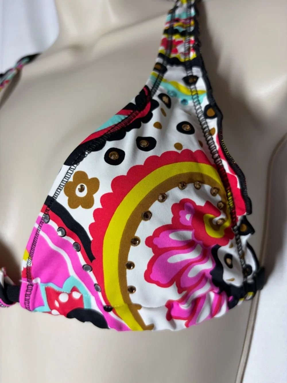 Cosita Linda Bikini 2 Pc Boho Paisley Rhinestone Embellished Ruffle Retro Y2K S - Picture 3 of 11